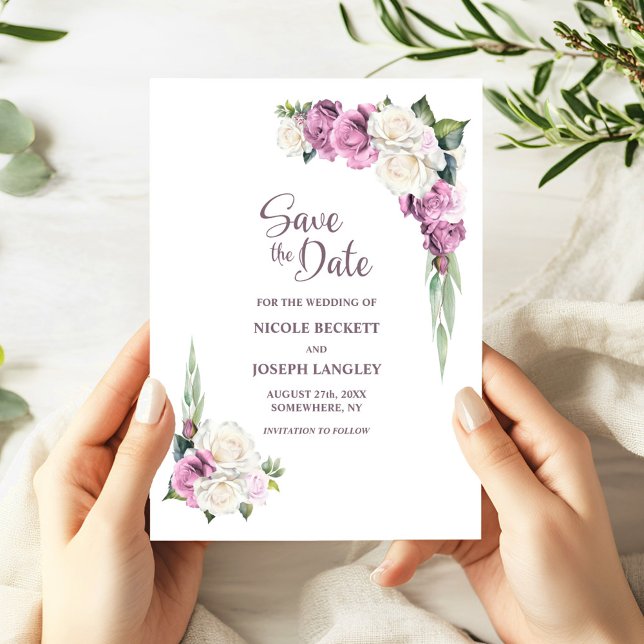 Save The Date Mariage rose blanc floral Enregistrer la date (Créateur téléchargé)