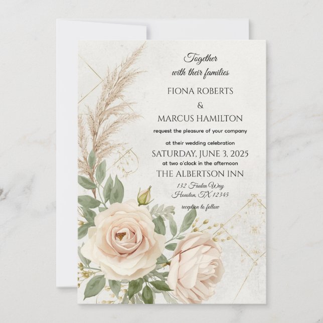Save The Date Mariage Rose classique Rustique Boho (Devant)