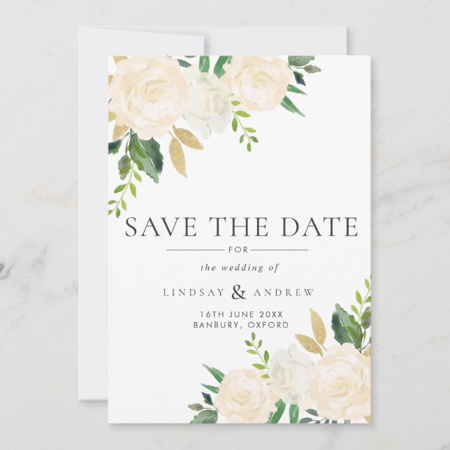Save The Date Mariage Rose d'ivoire d'aquarelle (Devant)
