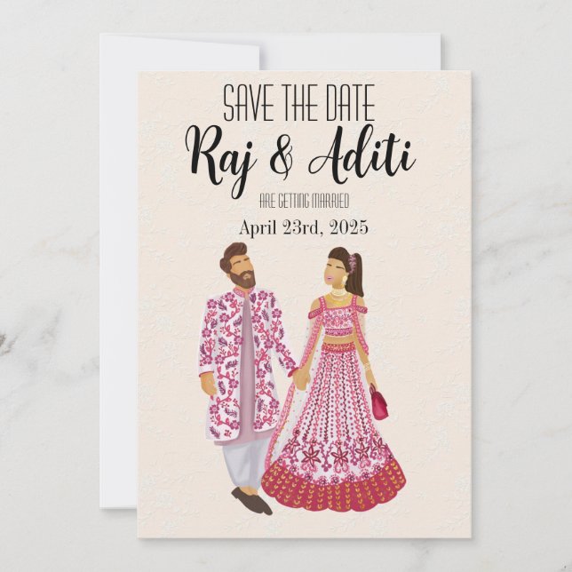Save The Date Mariage rose indien en deux (Devant)