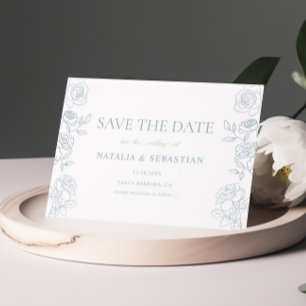 Save The Date Mariage Rose moderne bleu & blanc