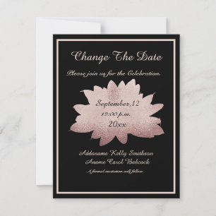 Save The Date Mariage Rose or Floral moderne Black Change /