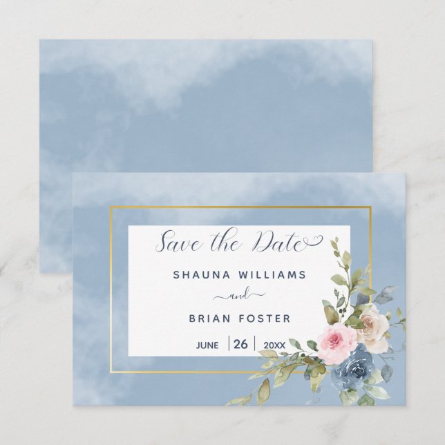 Save The Date Mariage rose pâle et blanc Roses (Devant / Derrière)