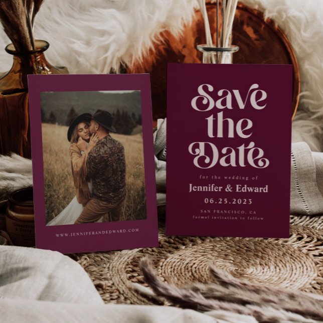 Save The Date Mariage rouge cranberry rétro (Créateur téléchargé)