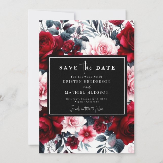 Save The Date Mariage rouge Crimson modifiable personnalisé (Devant)