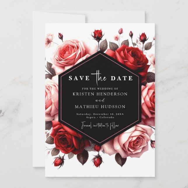 Save The Date Mariage rouge de Crimson romantique moderne (Devant)