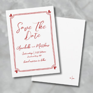 Save The Date Mariage Rouge Dessiné à la Main Date à Sauvegarder