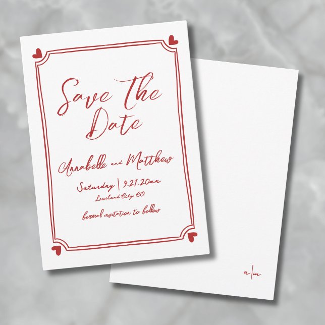 Save The Date Mariage Rouge Dessiné à la Main Date à Sauvegarder (Hand Drawn Red Wedding Save The Date)