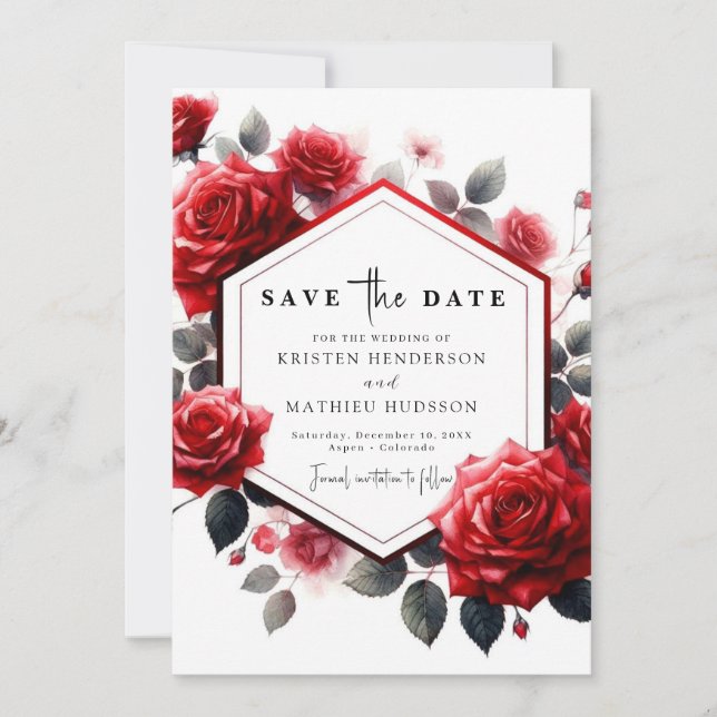 Save The Date Mariage rouge Romance Crimson unique (Devant)