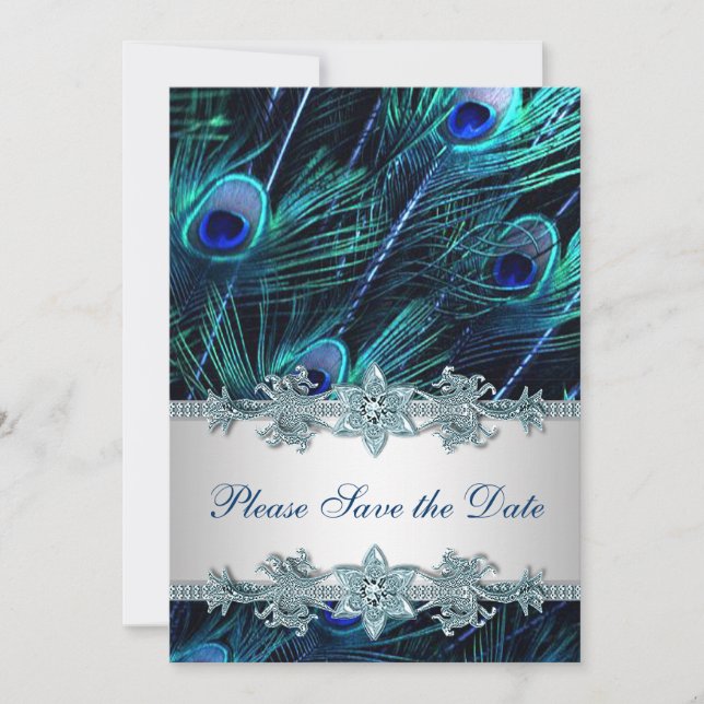 Save The Date Mariage Royal Blue Peacock Enregistrer la date (Devant)