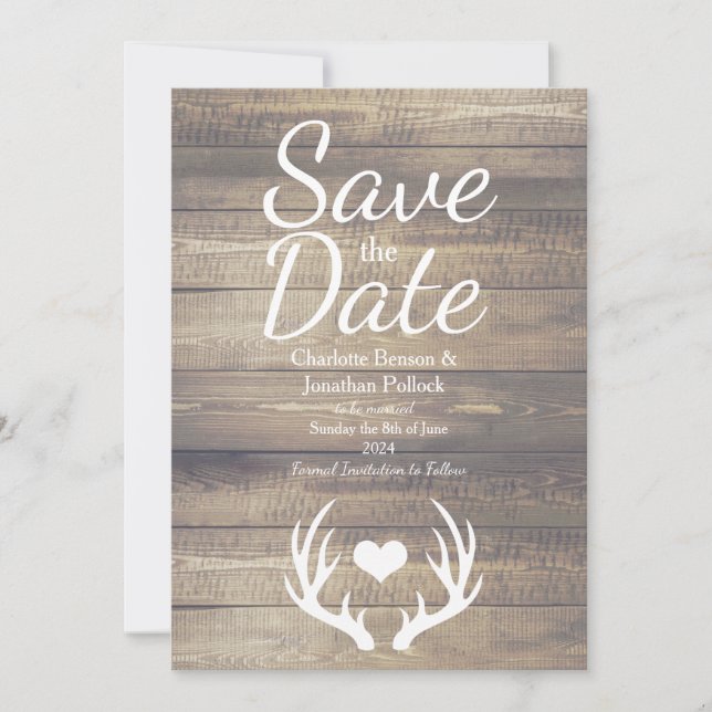 Save The Date Mariage Russe Ferme Deer Antlers (Devant)