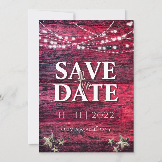 Save The Date Mariage Rustique à cordes de bois rouge (Devant)