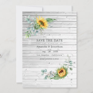 Save The Date Mariage Rustique Bohème Photo Tournesol Eucalyptus