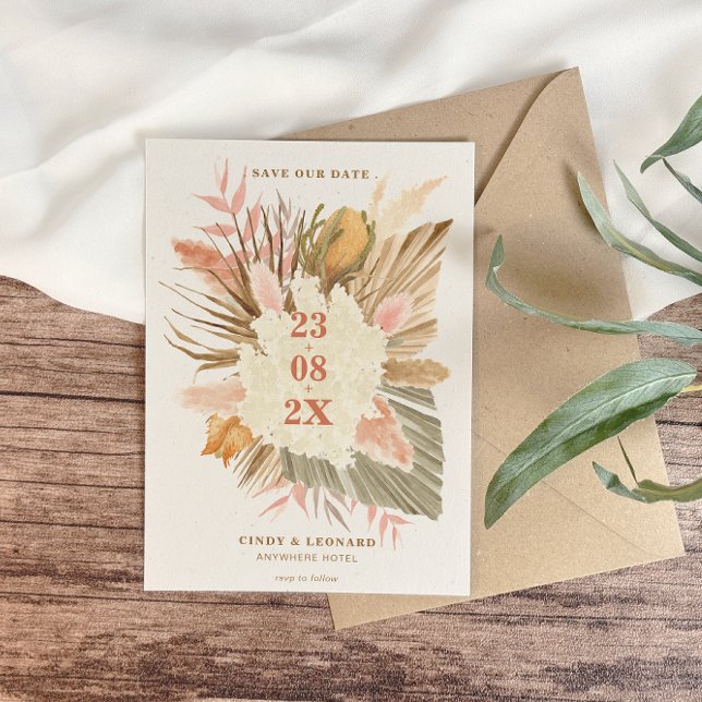 Save The Date Mariage rustique boho à l'herbe de Pampas (Créateur téléchargé)