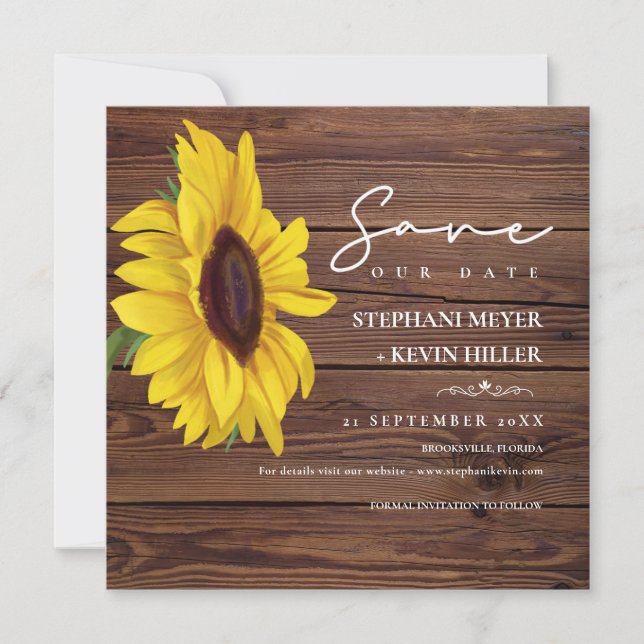 Save The Date Mariage Rustique Boho Chic Tournesol (Devant)