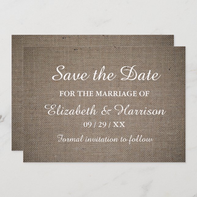 Save The Date Mariage Rustique Burlap (Devant / Derrière)