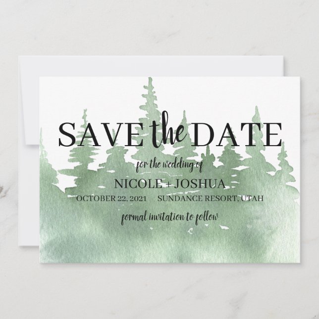 Save The Date Mariage rustique de la forêt d'aquarelle Enregistr (Devant)