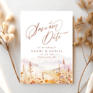 Save The Date Mariage rustique de montagne aux fleurs sauvages a