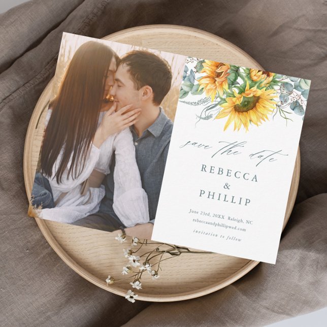 Save The Date Mariage rustique de tournesol Eucalyptus (Créateur téléchargé)