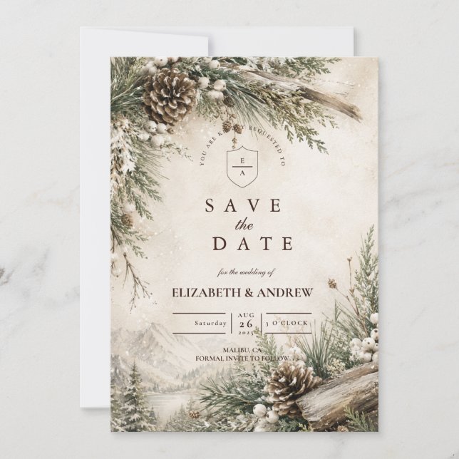 Save The Date Mariage Rustique d'Hiver (Devant)
