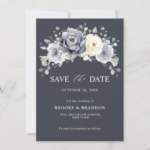 Save The Date Mariage rustique d'hiver gris argenté et floral iv