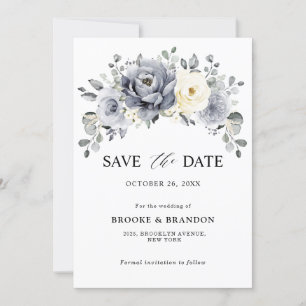Save The Date Mariage rustique d'hiver gris argenté et floral iv