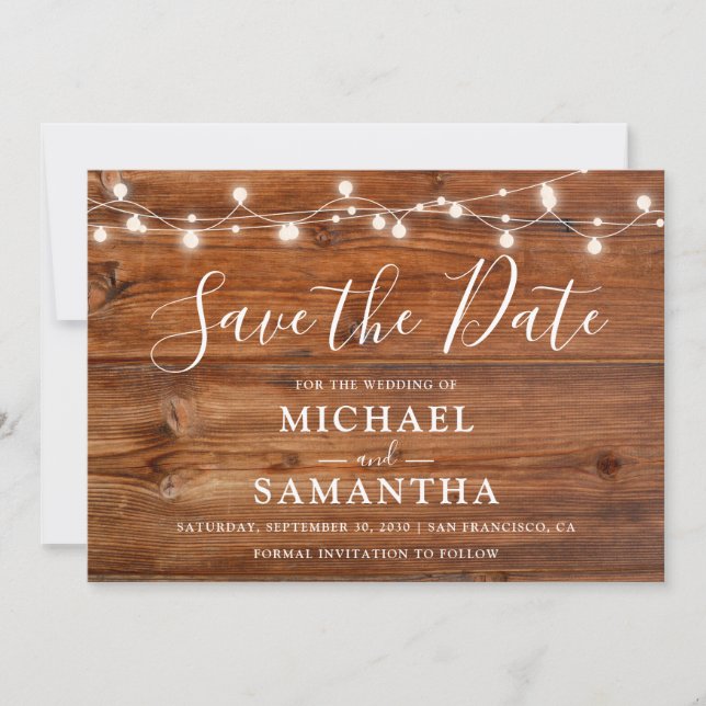 Save The Date Mariage rustique en bois simple et élégant (Devant)