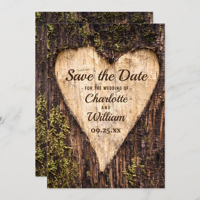 Save The Date Mariage rustique en écorce de bois (Devant / Derrière)