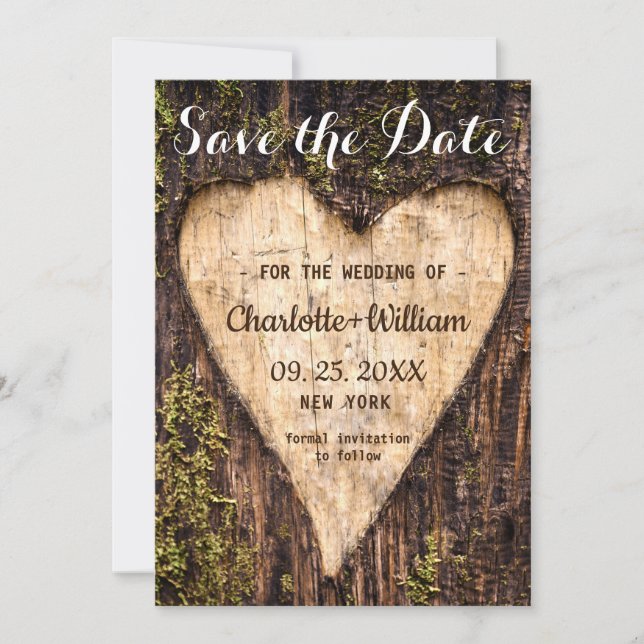 Save The Date Mariage rustique en écorce de bois (Devant)