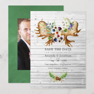 Save The Date Mariage rustique en forêt à l'aquarelle Photo