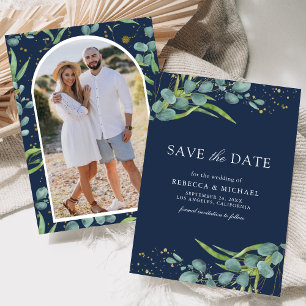 Save The Date Mariage Rustique Eucalyptus Photo Bleu Marine