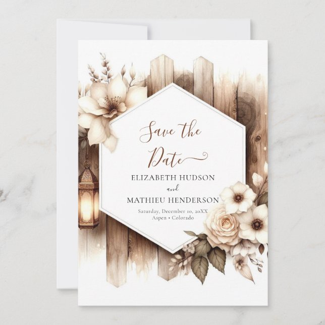Save The Date Mariage rustique minimal unique (Devant)