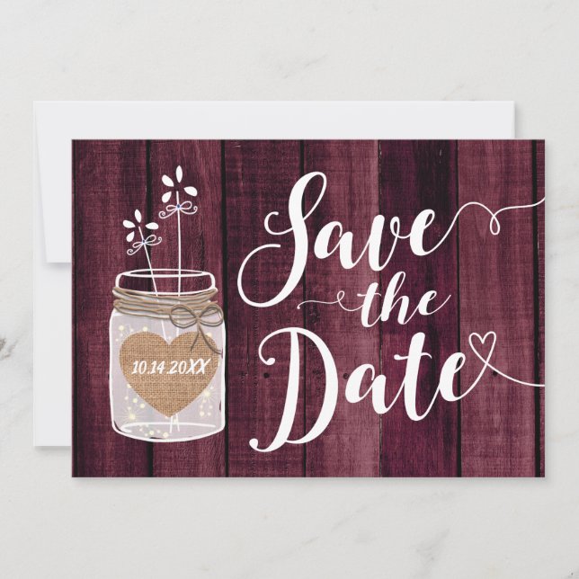 Save The Date Mariage Rustique Moderne en Bocal Mason "Save the  (Devant)