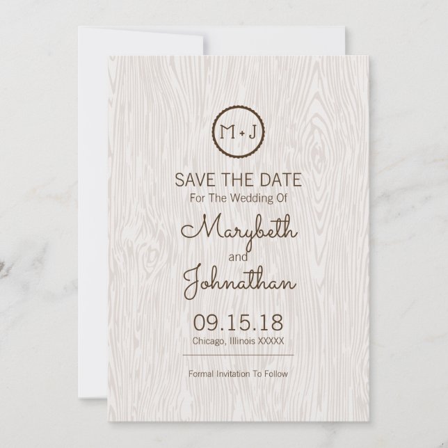 Save The Date Mariage Rustique Rustique Moderne En Bois Enregist (Devant)
