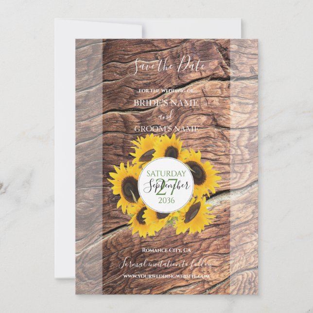 Save The Date Mariage Rustique Tournesol Enregistrer La Date (Devant)