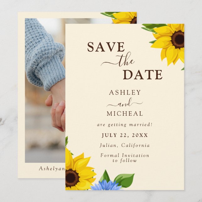 Save The Date Mariage Rustique Tournesol plat Enregistrer la car (Devant / Derrière)