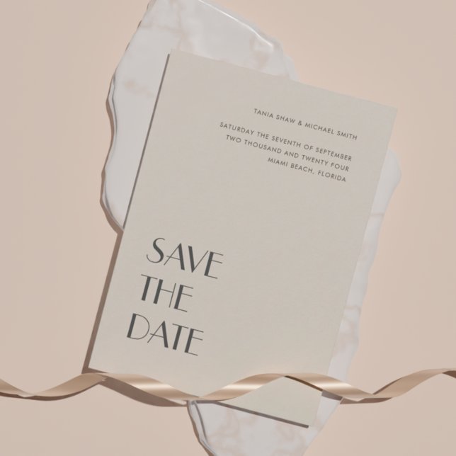 Save The Date Mariage Sable Crème Typographie Art Déco (Créateur téléchargé)