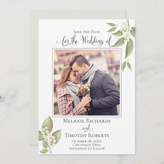 Save The Date Mariage Sauver la date Sage Vert Élégant Photo (Devant / Derrière)