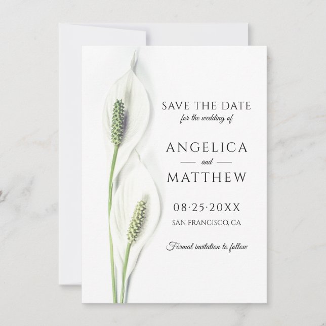 Save The Date Mariage Sauvez la date Blanc Paix Calla Lily (Devant)
