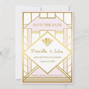 Save The Date Mariage Sauvez la date,Grand Gatsby,or blanc rose