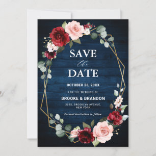 Save The Date Mariage Savoir Moderne Géométrique Floral Rouge Bo
