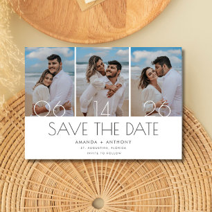 Save The Date Mariage simple à trois photos de plage