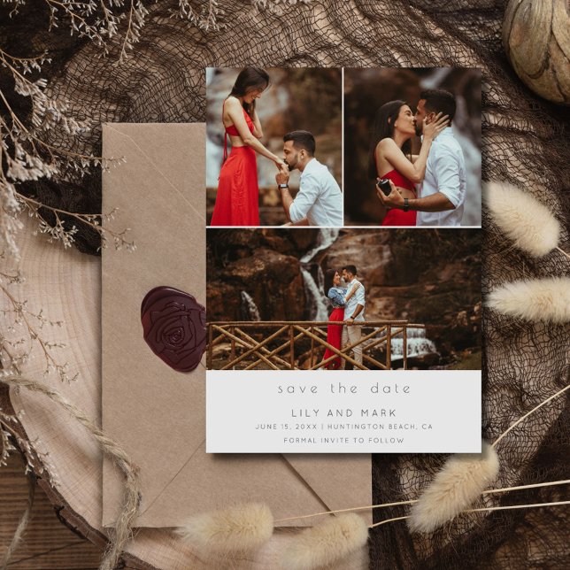 Save The Date Mariage simple à trois photos Enregistrer la date (Simple Three Photo Wedding Save the Date)