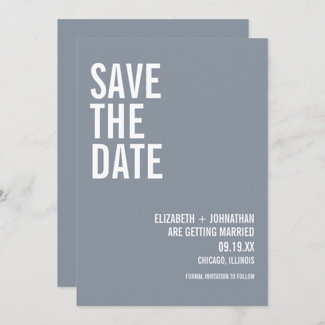 Save The Date Mariage simple Dusty Blue Typography (Devant / Derrière)