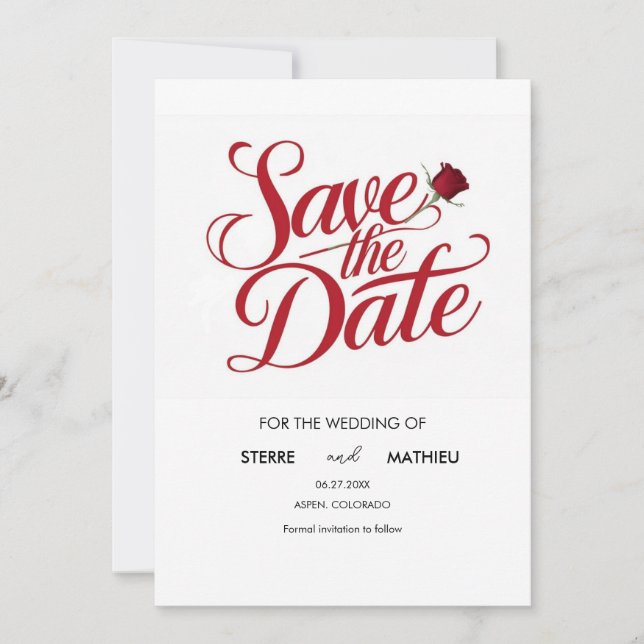 Save The Date Mariage simple élégant de rose rouge (Devant)