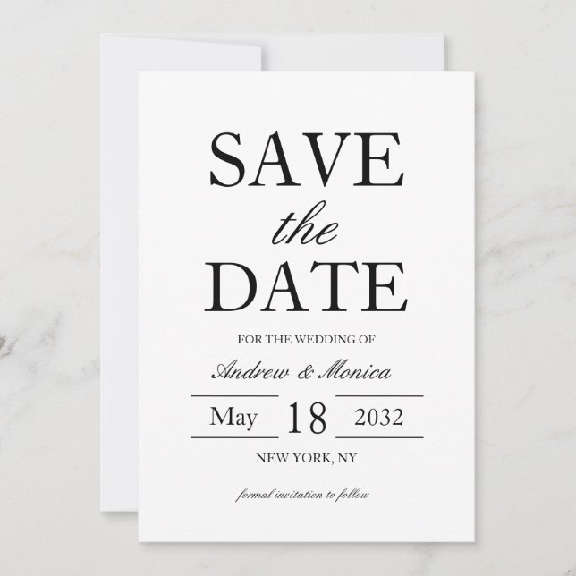 Save The Date Mariage simple et élégant en noir et blanc uniquem (Devant)