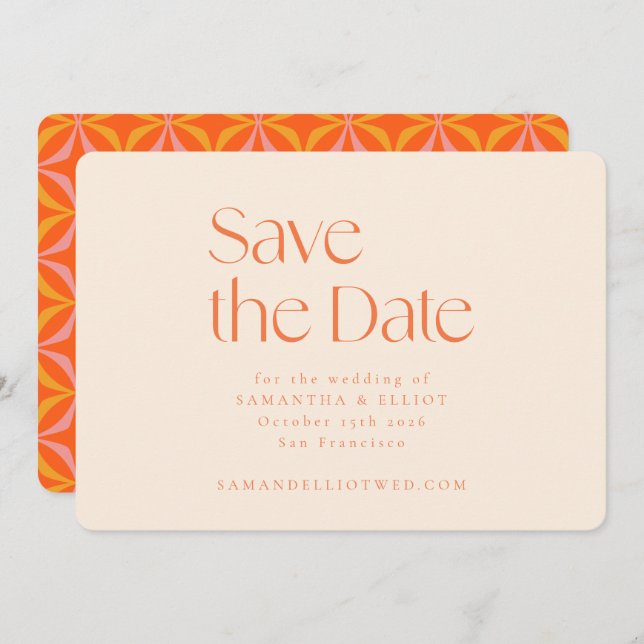 Save The Date Mariage simple géométrique rétro orange moderne  (Devant / Derrière)
