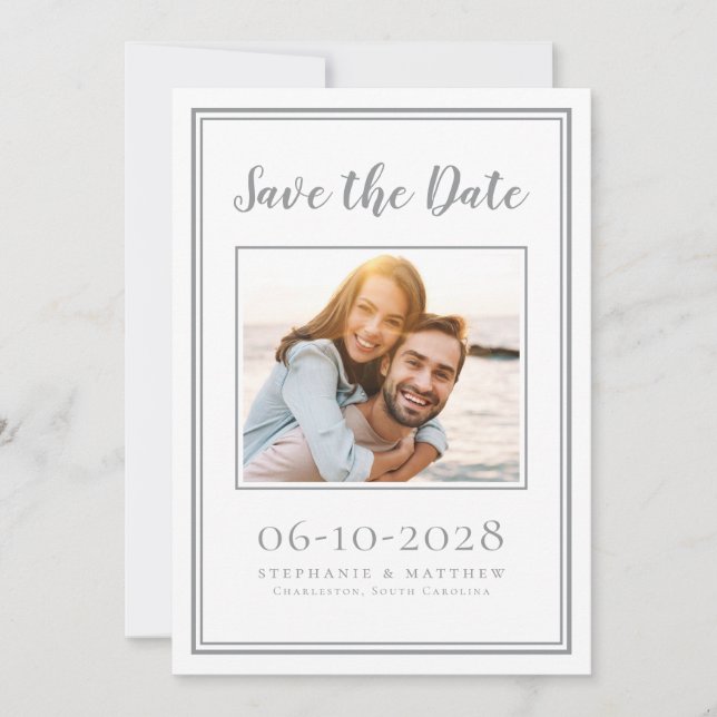 Save The Date Mariage Simple Gris Blanc Engagement Photo (Devant)