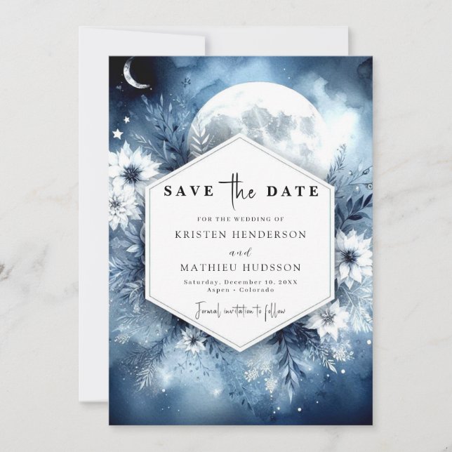 Save The Date Mariage simple romantique à la Lune (Devant)