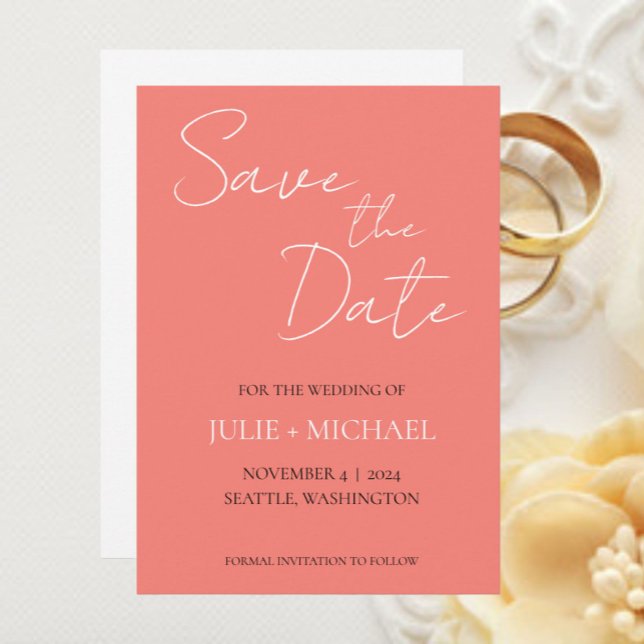 Save The Date Mariage Simple Style Corail (In Situ Wedding)